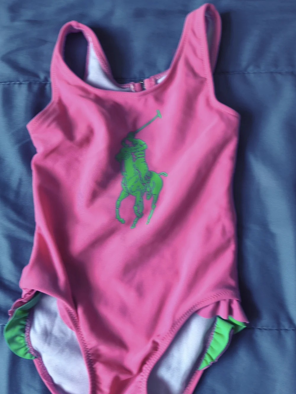 Ralph Lauren Girls' Hot Pink One-Piece Swimsuit with Green Polo Logo
